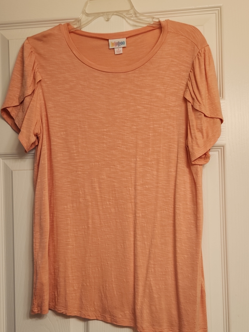 LuLaRoe Soft Peach  Short-Sleeve Top with Ruffle Sleeves